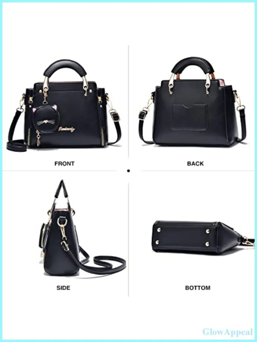PU Leather Satchel Crossbody Bag with Kitten Pendant Small Tote